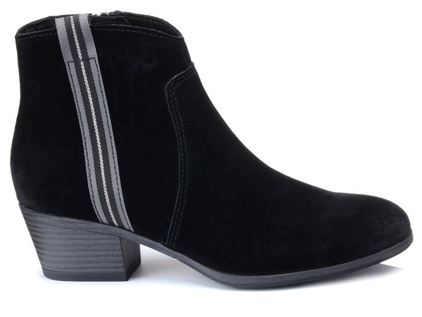 Botki damskie czarne Marco Tozzi 25312 skórzane zamszowe na zamek