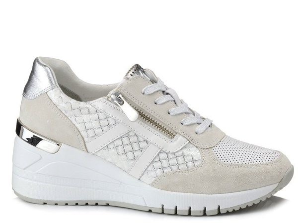 Sneakersy damskie białe Marco Tozzi 2-23765-26 na koturnie skórzane