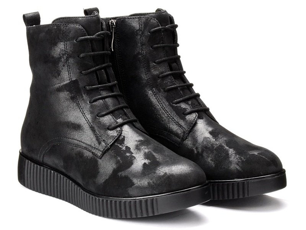 Botki damskie Caprice 25201 zimowe skórzane czarne ocieplane sznurowane