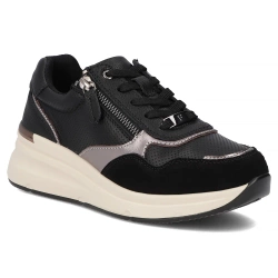 Sneakersy damskie czarne buty na koturnie skórzane Filippo DP7105/25