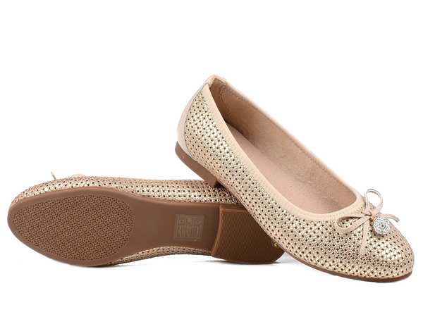 Baleriny damskie złote T.Sokolski W26-225 baletki buty skórzane wygodne 