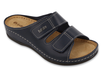 Klapki damskie skórzane Inblu 158D001 z regulacją na rzep granatowe