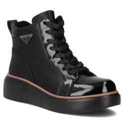 Botki damskie czarne Filippo DBT6453 skórzane ocieplane na platformie