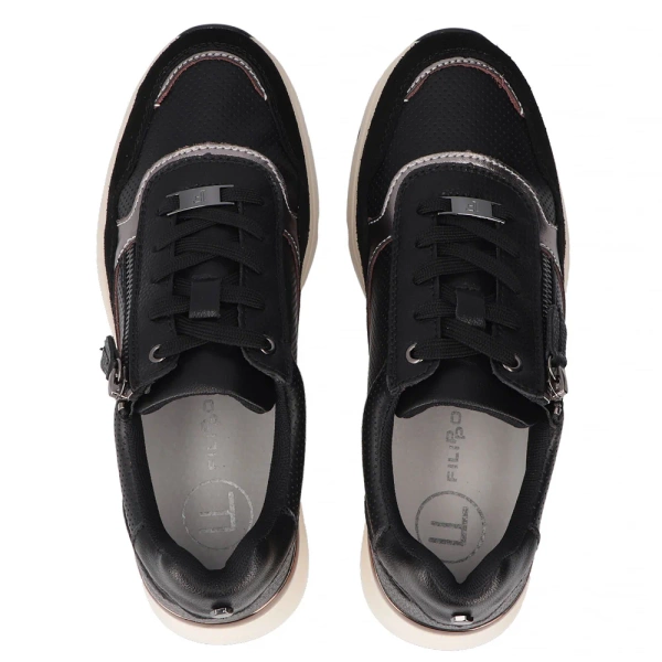 Sneakersy damskie czarne buty na koturnie skórzane Filippo DP7105/25