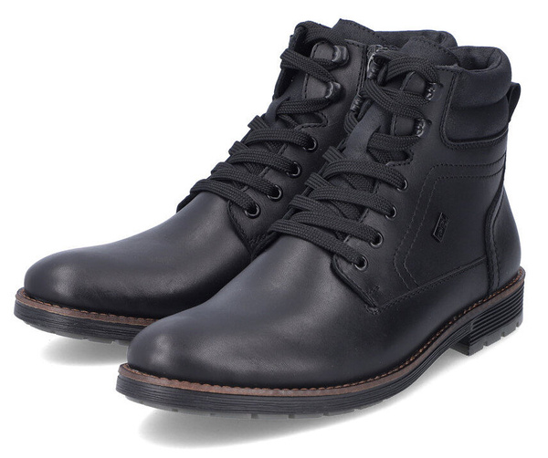 Buty męskie zimowe Rieker F4544-00 trzewiki ocieplane skórzane czarne 