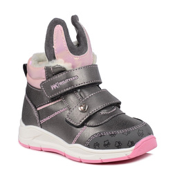 Buty zimowe dziecięce dziewczęce szare Wojtyłko 26090 ocieplane rzepy