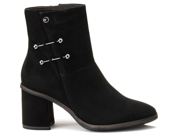 Botki jesienne damskie na obcasie zamszowe czarne Tamaris 25315 na zamek