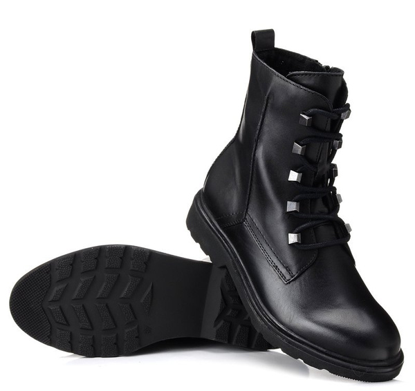 Botki damskie czarne Marco Tozzi 25276 ocieplane polarem skórzane