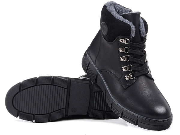 Botki damskie ocieplane buty zimowe czarne na platformie Evento 7973