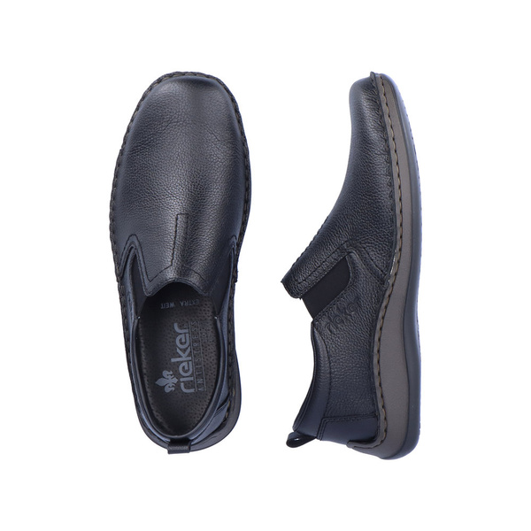 Półbuty męskie czarne Rieker 05264 szerokie skórzane wsuwane wygodne