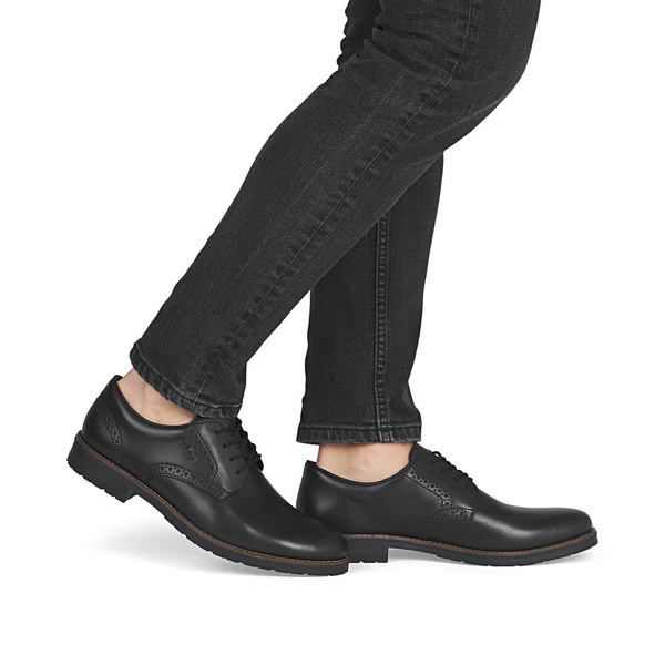 Półbuty męskie czarne Rieker 14642 skórzane sznurowane płaskie wizytowe