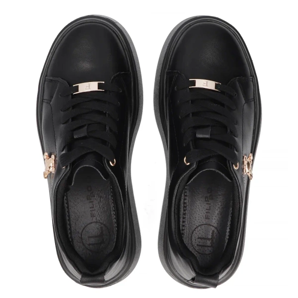 Buty sneakersy damskie czarne na platformie skórzane Filippo DP6246/26