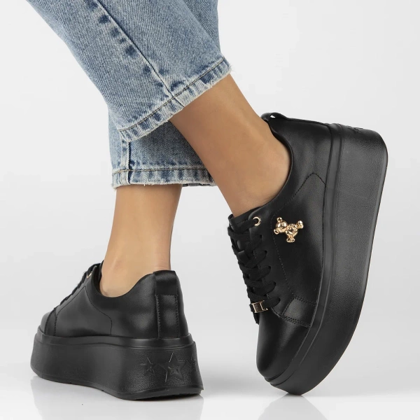 Buty sneakersy damskie czarne na platformie skórzane Filippo DP6246/26