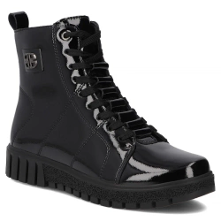 Botki damskie skórzane lakierowane czarne ocieplane Filippo DBT7273