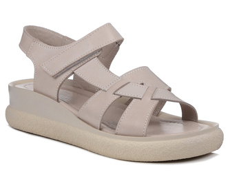 Sandały damskie beżowe T.Sokolski L25-139 skórzane na platformie na rzep