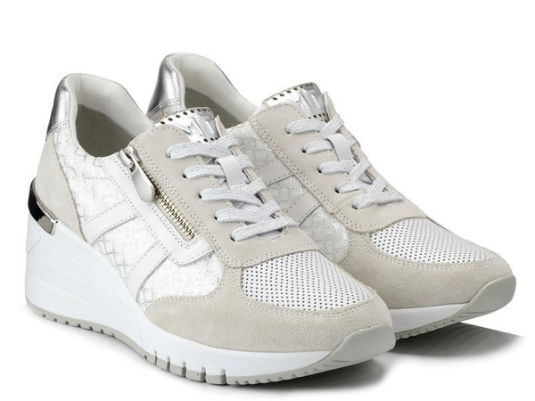 Sneakersy damskie białe Marco Tozzi 2-23765-26 na koturnie skórzane