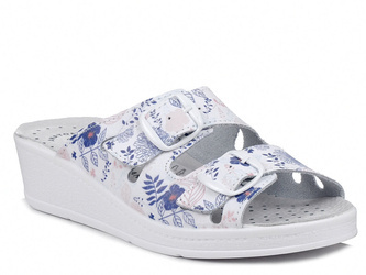 Klapki białe damskie skórzane w kwiaty medyczne sanitarne Comfooty Mia