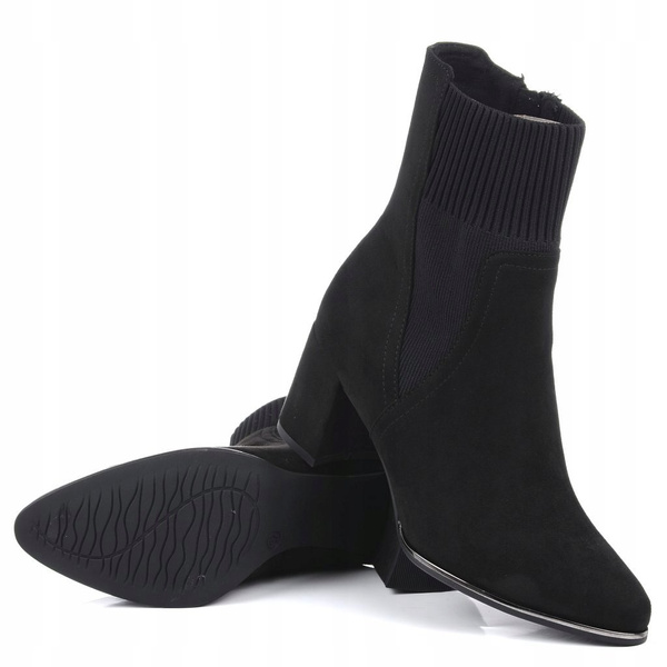 Botki damskie czarne Marco Tozzi 25392 na obcasie zamszowe eleganckie