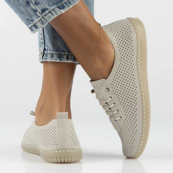 Półbuty damskie beżowe Filippo DP6140/26 skórzane ażurowe lekkie wygodne