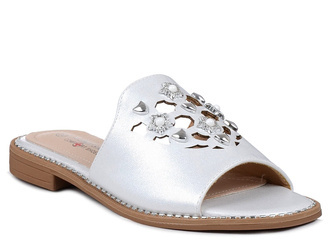 Klapki damskie płaskie srebrne skórzana wkładka S.Barski KV27-063