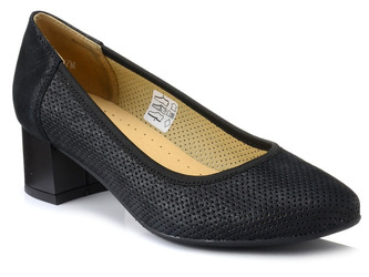 Czółenka damskie czarne VENETTO 1425 skórzane na obcasie