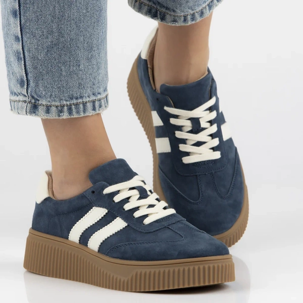 Sneakersy damskie na platformie skórzane niebieskie Filippo DP6776/25 