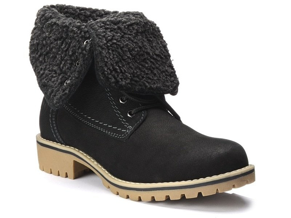 Botki damskie czarne Marco Tozzi 26223 zimowe trapery skórzane ocieplane