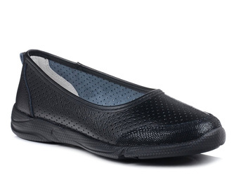 Baleriny damskie skórzane czarne Evento 3621 ażurowe wygodne