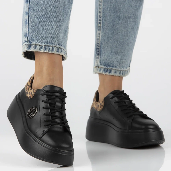 Sneakersy damskie czarne Filippo DP6058 półbuty skórzane na platformie