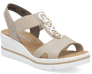 Sandały damskie Rieker 67498-62 na koturnie z gumkami wygodne beżowe