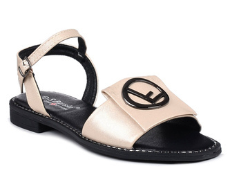 Sandały damskie płaskie złote zapinane z ozdobą S.Barski KV27-045