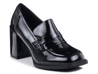 Buty damskie na obcasie lakierowane eleganckie czarne Marco Tozzi 24403