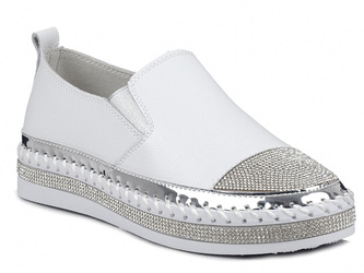 Buty damskie sneakersy białe na platformie wsuwane skórzane S.Barski 370