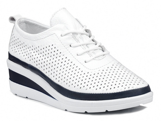 Buty damskie sneakersy na koturnie skórzane białe T.Sokolski W24-150