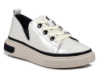 Buty damskie sneakersy skórzane na grubej podeszwie beżowe DiA LR535