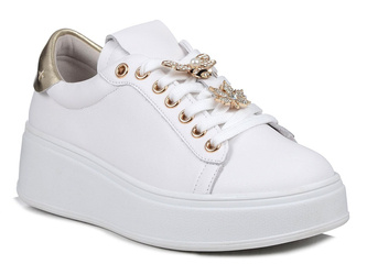 Buty sneakersy damskie białe creepersy na platformie skórzane DiA SN67