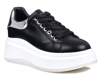 Buty sneakersy damskie czarne na białej platformie skórzane Goe NN2N4032