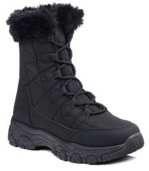 Buty zimowe damskie śniegowce ocieplane czarne za kostkę News 6568