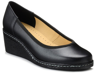 Czółenka buty damskie na koturnie skórzane czarne Venetto 1365