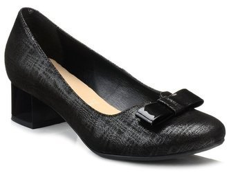 Czółenka damskie buty na niskim obcasie skórzane czarne Bioeco 6121