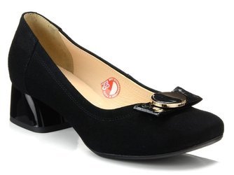 Czółenka damskie buty na niskim obcasie zamszowe czarne Bioeco 6124