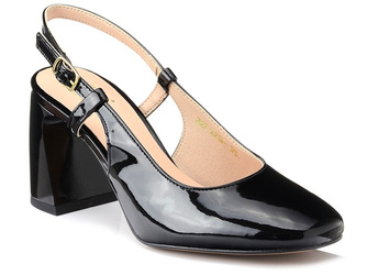 Czółenka damskie buty na obcasie letnie czarne lakierowane SIMEN 5021A