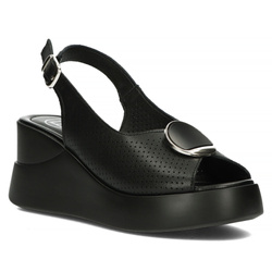 Sandały damskie na koturnie skórzane czarne Filippo DS4406
