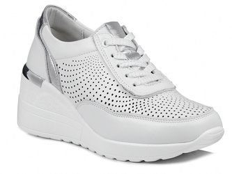 Sneakersy damskie białe ażurowe na koturnie skórzane S.Barski LR725