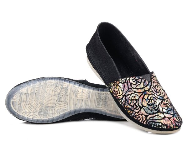 Baleriny damskie skórzane wsuwane wygodne czarne slip-on Maciejka 1930