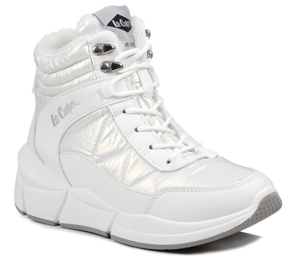 Białe buty zimowe sportowe damskie sneakersy ocieplane Lee Cooper 1983LA