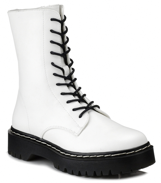 Białe glany damskie buty zimowe wysokie ekoskóra S.Barski 201-67