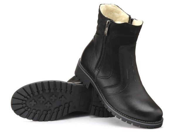 Botki damskie buty zimowe ocieplane wełną skórzane czarne Venetto 315
