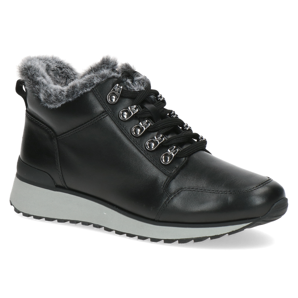 Botki damskie zimowe ocieplane sneakersy skórzane czarne Caprice 26211