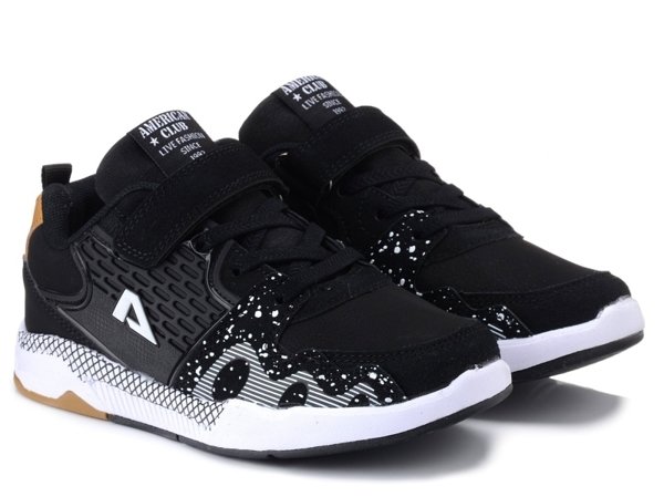 Buty chłopięce sportowe adidasy czarne na rzepy American Club BS 05/22